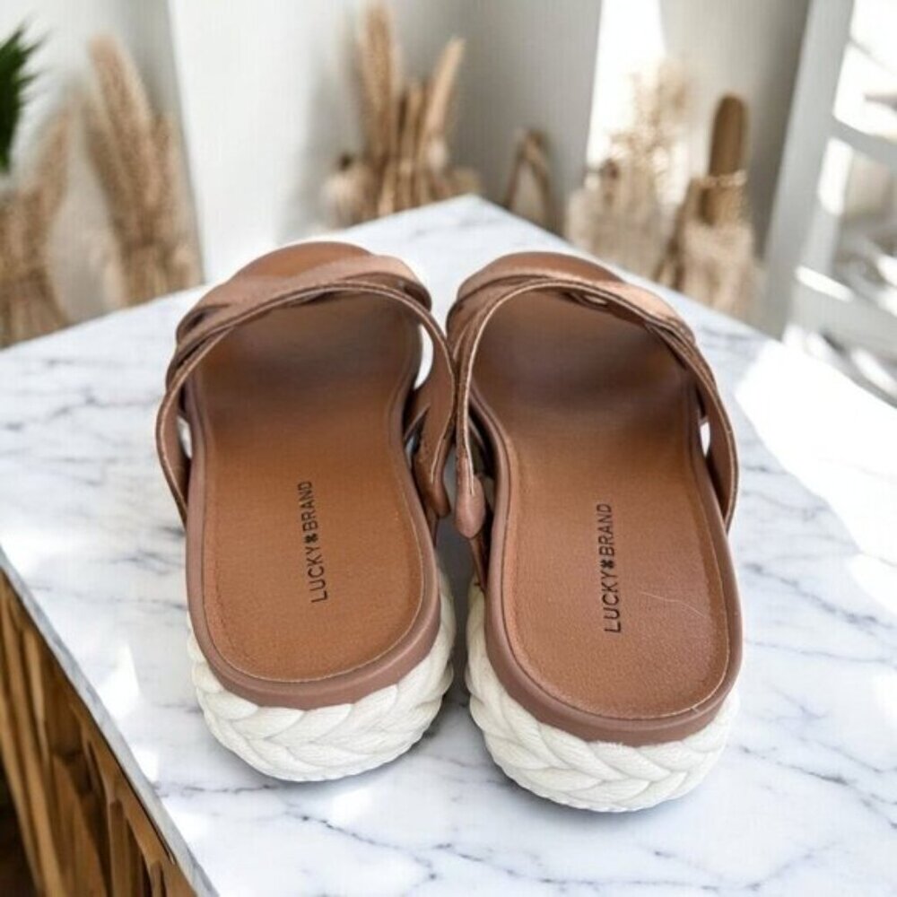 Lucky Brand Women's Loftee Platform Leather Sandals Size 7.5 in Adobe Brown - Picture 6 of 12
